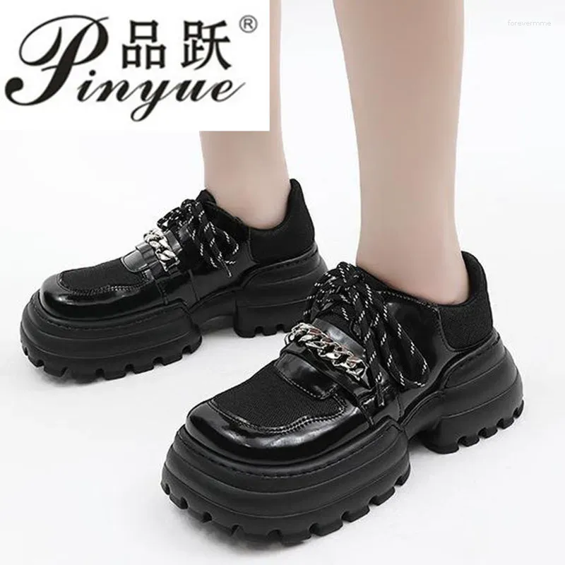 Dress Shoes Metal Chain Platform Lolita Gothic Woman Spring College Style Patent Leather Pumps Square Toe Small