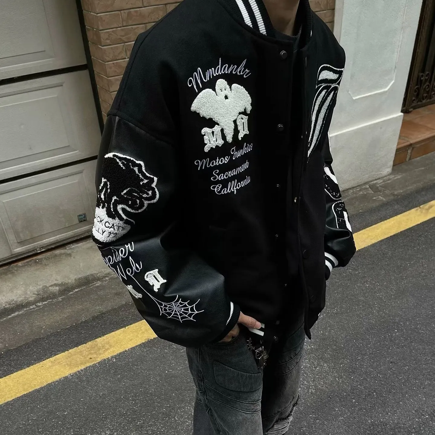 Y2K Mens Clothes, Retro Letter Print Jacket: Young Mens Jackets