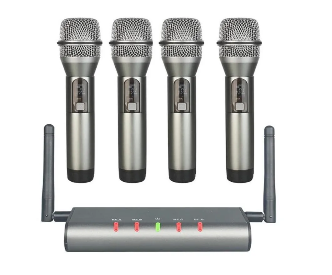 4- Trådlöst mikrofonsystem Quad UHF MIC 4 Handheld Mics Long Distance Fixed Frequency Microphones2413249