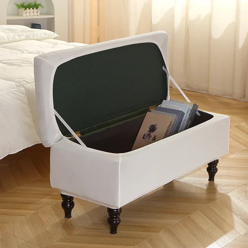Mjuk sammet förvaringsstol täcker elastisk ottomansk fotstöd täcker rektangel piano säte slipcovers sovrum möbler skydd