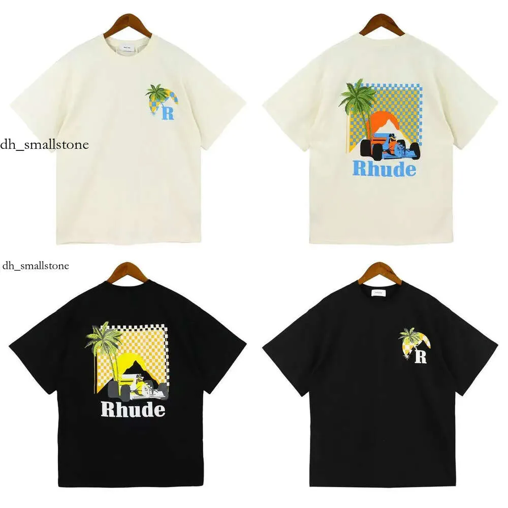 Rhude T-shirt Summer American High Street Coconut Palm Print Print Mens Designer T-shirt lâche des couples décontractés pour hommes et femmes avec le même cou rond Tshirt 828