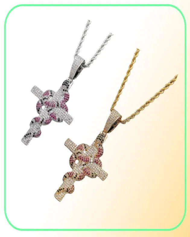 Iced Out -kleurrijk met cross hanger tennisketen ketting goudkleur kubieke zirkonia mannen hip hopjewelry2090581