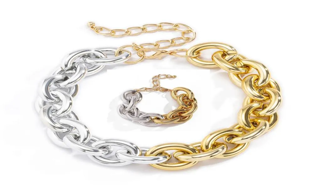 Collane oro maschi e femmine cutane cutane Bracciale set in stile hiphop grasso corto grasso grande clavicola spessa catena spessa Metal texture2424747