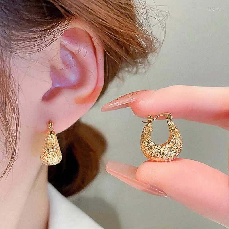 Hoop Earrings Huitan Metal Gold Color Hollow Out For Women Modern Fashion Lady's Ear Accessories Daily Wear Chic Jewelry