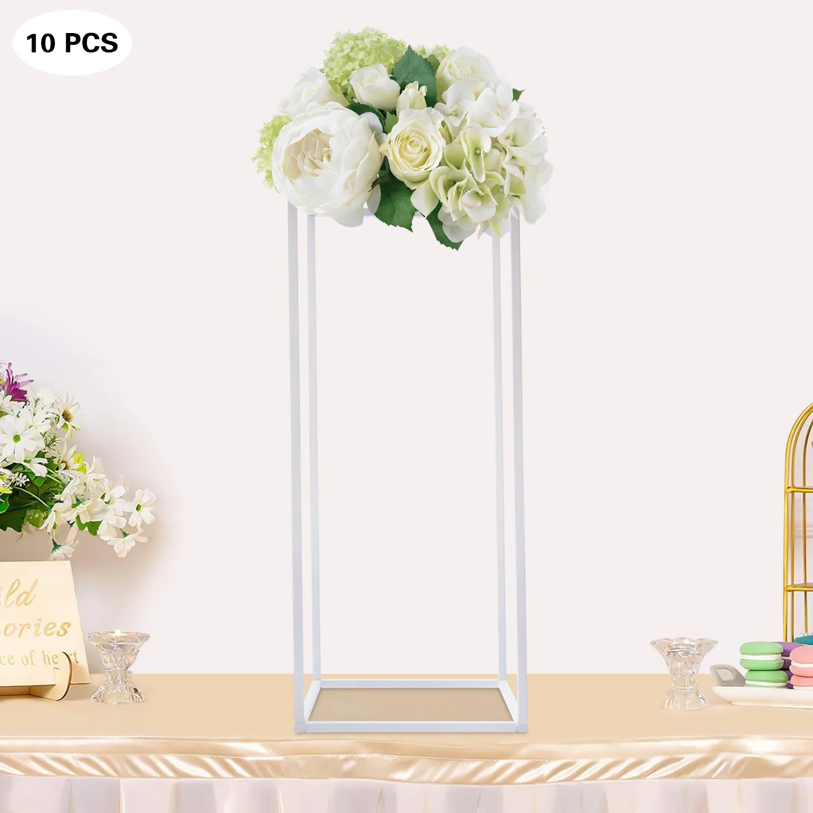 10pcs 60cm Geometrik Dikdörtgen Metal Standlar Çiçek Zemin Raf Bitki Ekran Tutucuları Düğün Partisi Centerpieces Dekor İçin Beyaz