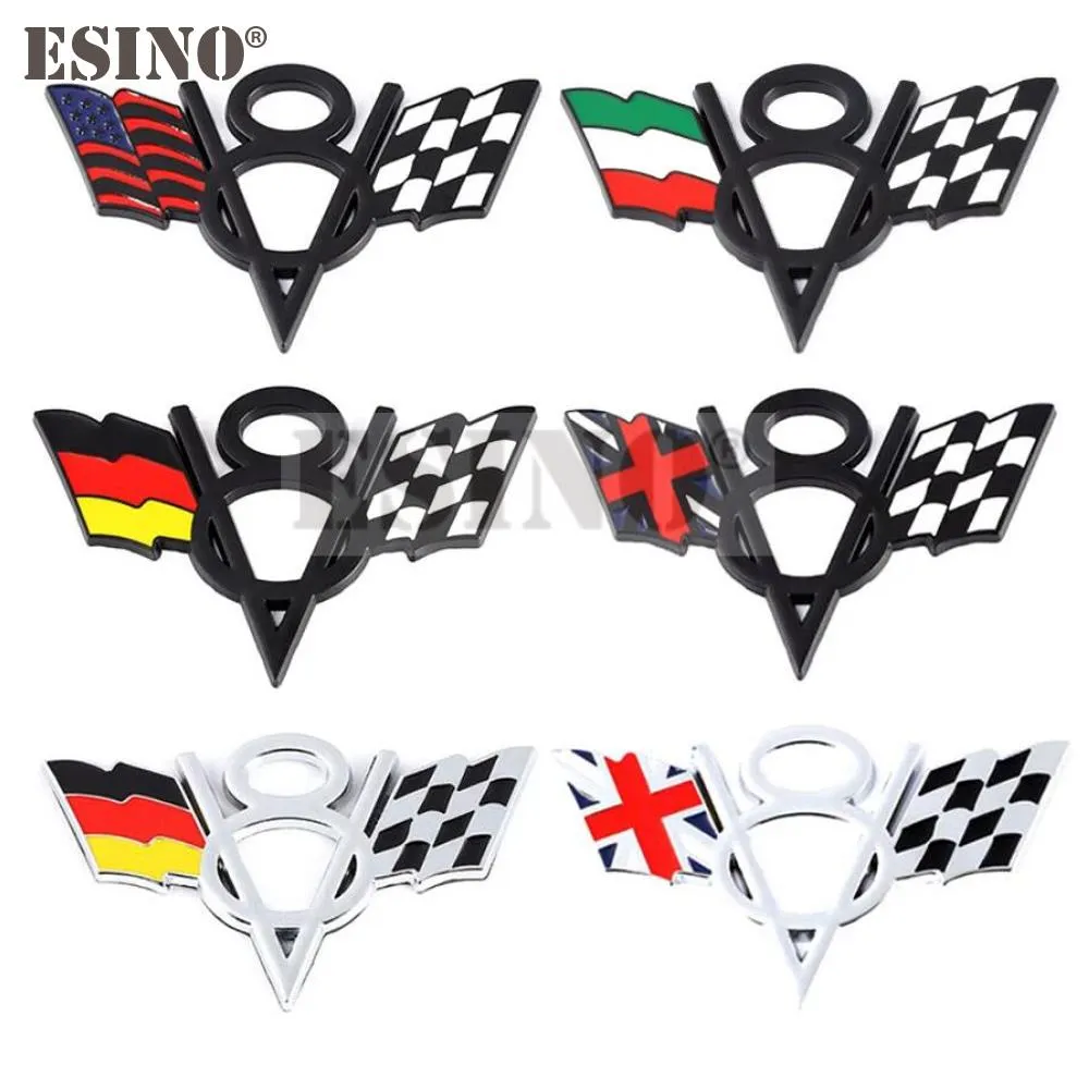 3D Metal Chrome V8 Vintage USA Flag Trunk Emblem – Car Badge Decal Sticker