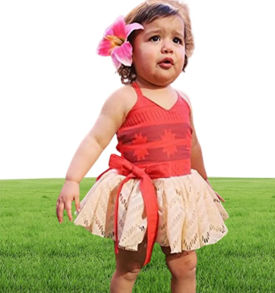 Baby Girls Moana Summer Dress Kids Tutu Bow Beach Sundress TodddlDR BARR FRAP Rygglöst tecknad prinsessan Söt cosplay kostym Q3111114