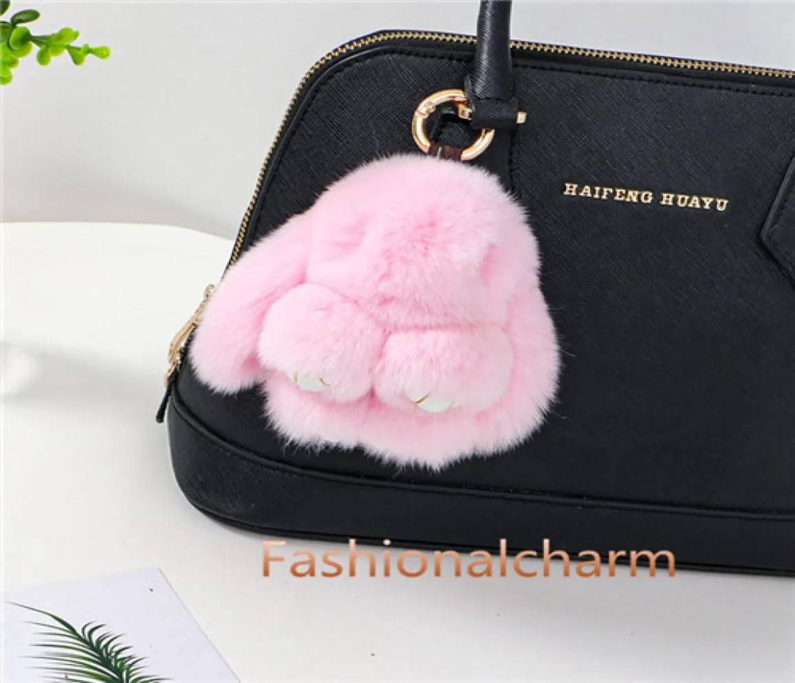 10 cm Söt verklig äkta Rex Rabbit Fur Bunny Bag Charm Keyring Phone Purse Handbag Pendant Gift2305006