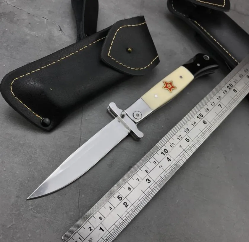 Nouvelle arrivée russe finka nkvd kgb manuel de couteau pliant poche manche en ébène noir 440c miroir à la lame finition extérieur de chasse à la chasse 6632798