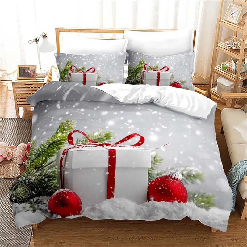 Christmas Holiday Duvet Cover Set King Size Red Star Snowflake Bell Pattern Holiday Bedding Set for Kids Boys Girls Room Decor