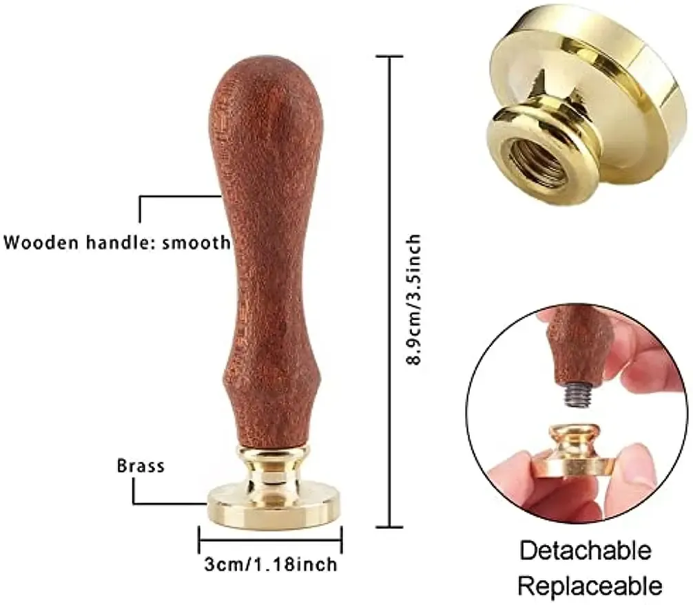 1pc TableWares Wachs Seal Stempelstempelgeschirr Versiegelung Wachsmarken 30mm Retro Vintage Wechselmesser Messing Stempel mit Holzgriff