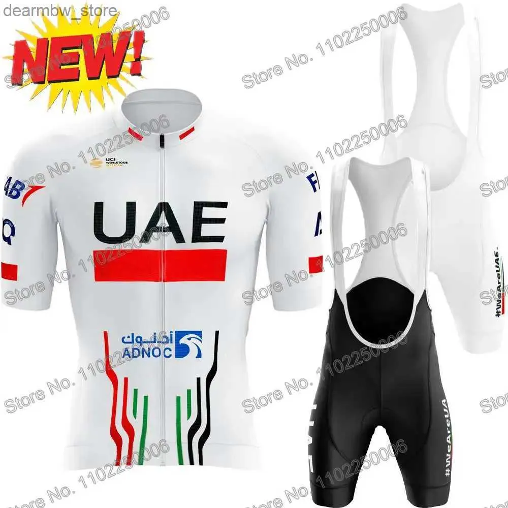 Cykeltröja sätter UAE Team 2024 Cycling Clothing New Summer Cycling Jersey Mens Set Road Bike Shirt Suit Mtb Women Bicyc Bib Shorts Sportwear L48