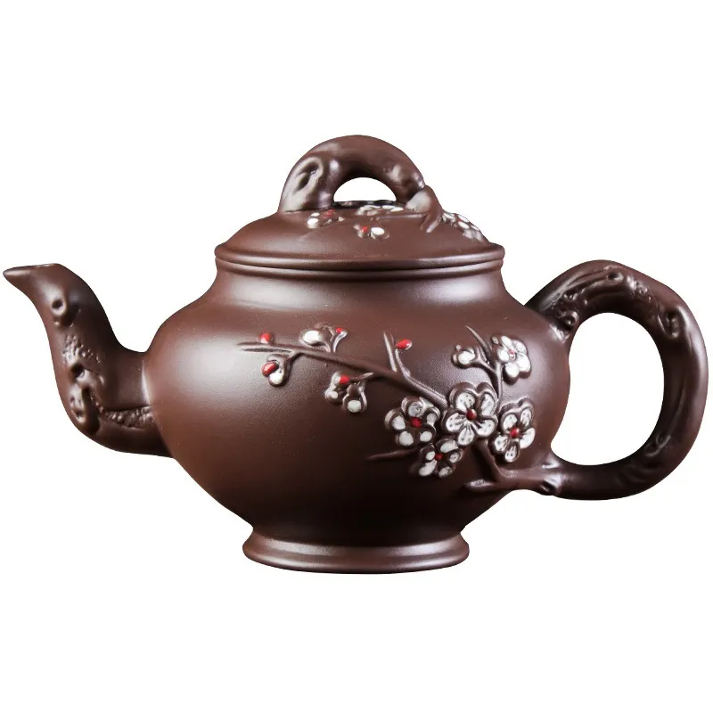 Teiera di argilla viola antica, tè di bellezza di fango Zhu, bollitore del filtro di prugne dipinto a mano, set di tè cinesi personalizzati