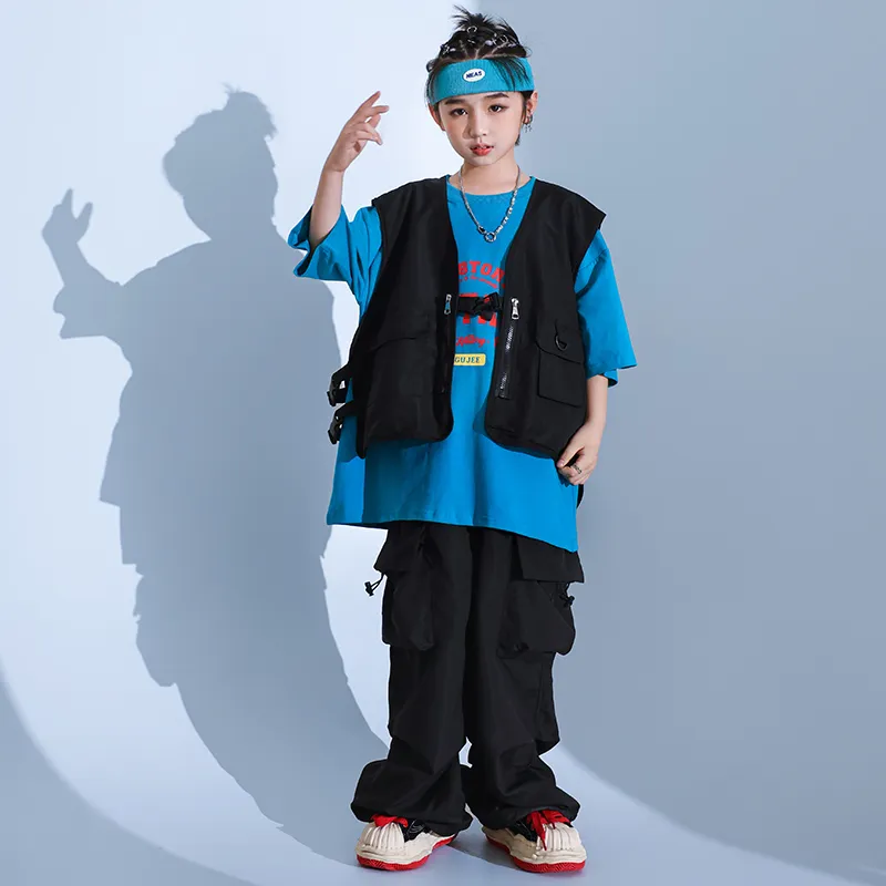ストリート ダンス 子供 服 ヒップホップ パンツ セット ベスト 男の子 女の子 ステージ カラフル パフォーマンス 長袖