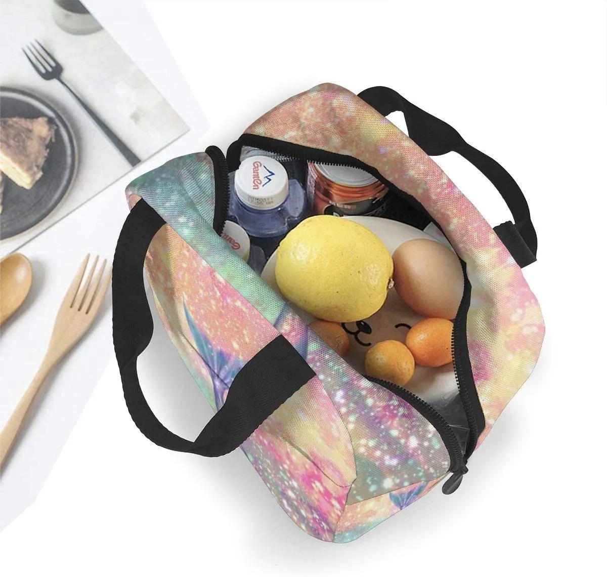 Sac à lunch de sirène rose scintillant pour femmes filles enfants isolées de pique-nique poche thermique refroidisseur bento repas prépare mignon box de lunch