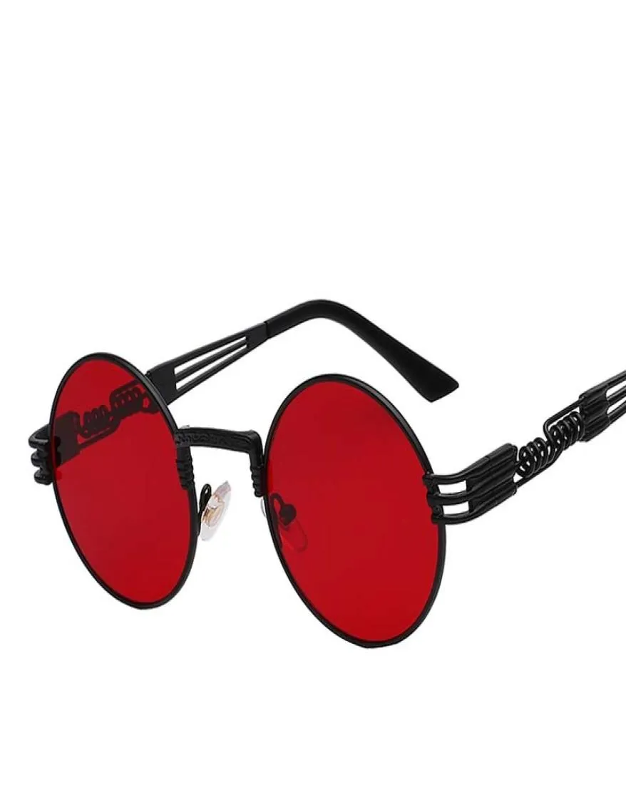 Okrągłe okulary przeciwsłoneczne gotycki steampunk okulary przeciwsłoneczne mężczyźni mężczyźni metalowe wapeyeglasses shades marka projektant okularów przeciwsłonecznych lustro Wysoka jakość 8474090