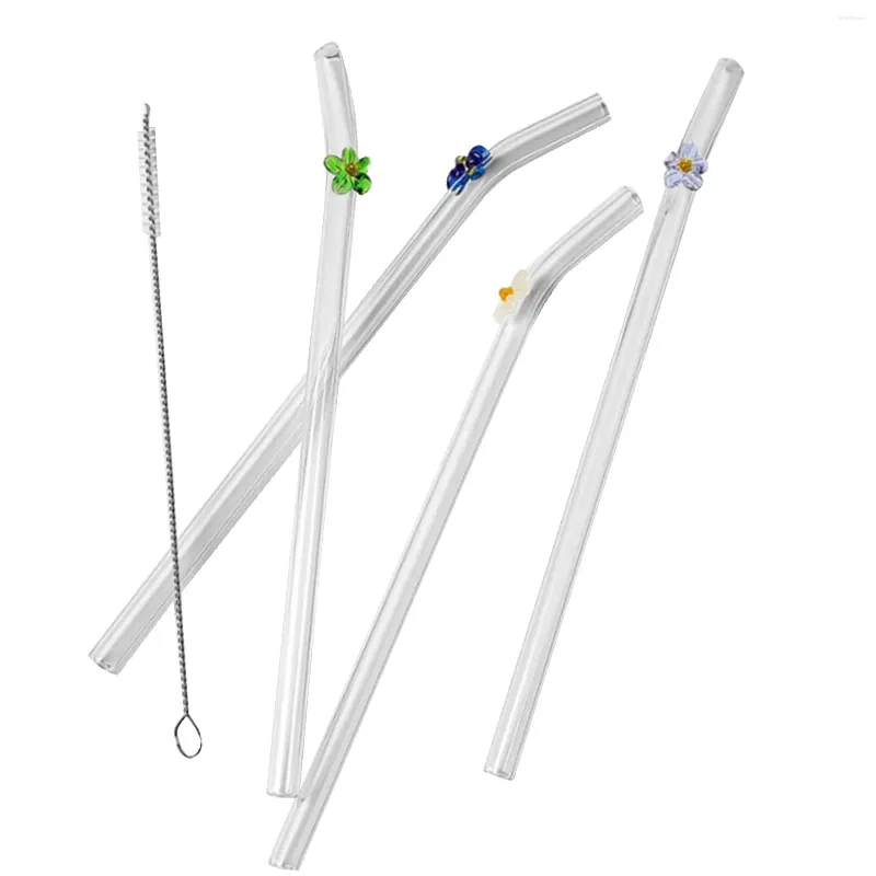 Drinking Straws Glass Straw With Flower Shatter-proof Party Supplies And Favors For Games Night Club Pool Parties Home Use