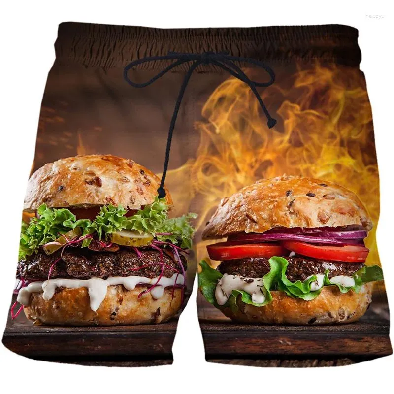 Shorts maschile hamburger pizza graphic board uomini 3d stampone fast food hawaii spiaggia hip hop streetwear cool surf nuota tronchi