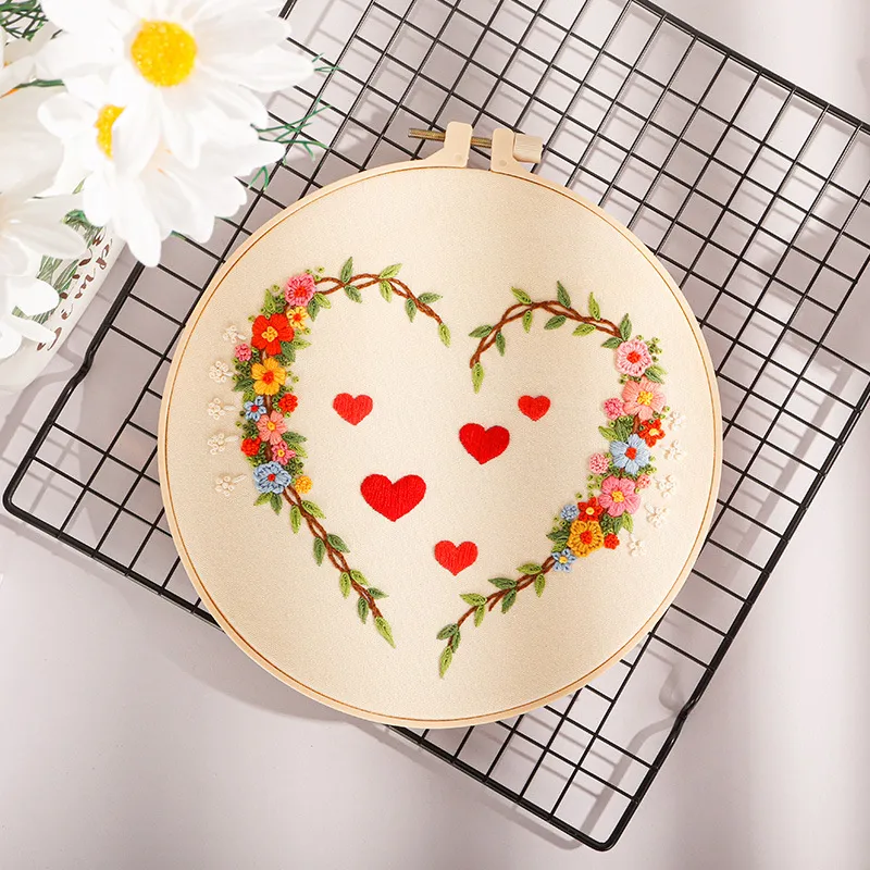 Valentine Embroidery Kit for Beginner Fabric Threads Material Bag DIY Needlework Cross Stitch Kit Wall Painting LOVE Home Decor