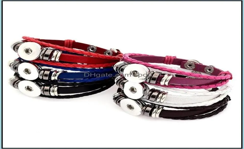 Bracelets de charme noosa punk mtilayer snap botão pulseira diy 18mm gengibre de couro trançado homens homens snaps jóias entrega de jóias spo8673034