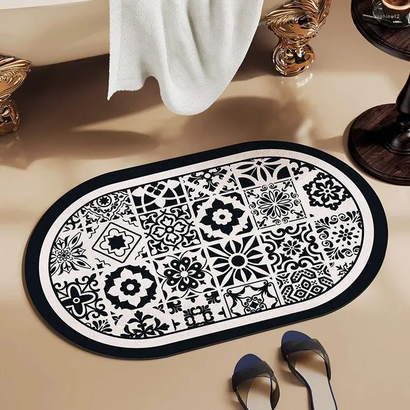 Bath Mats British Style Tech Velvet Anti-Slip Badrumsmatta Retro Superabsorberande tjocklek Lätt att rengöra snabb torrrumsmatta