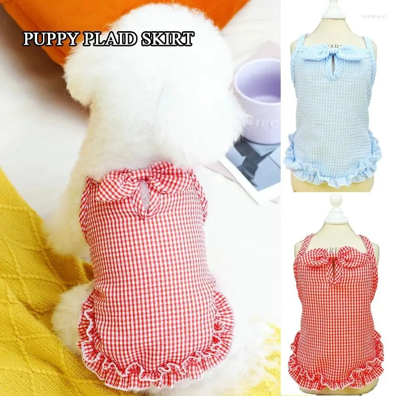 Hundkläder Summer Bikini Pet Cats Plaid Dress Kjol Bow Tie Clothes Puppy Medium Large Fashion Dogs Coat för Pomeranian