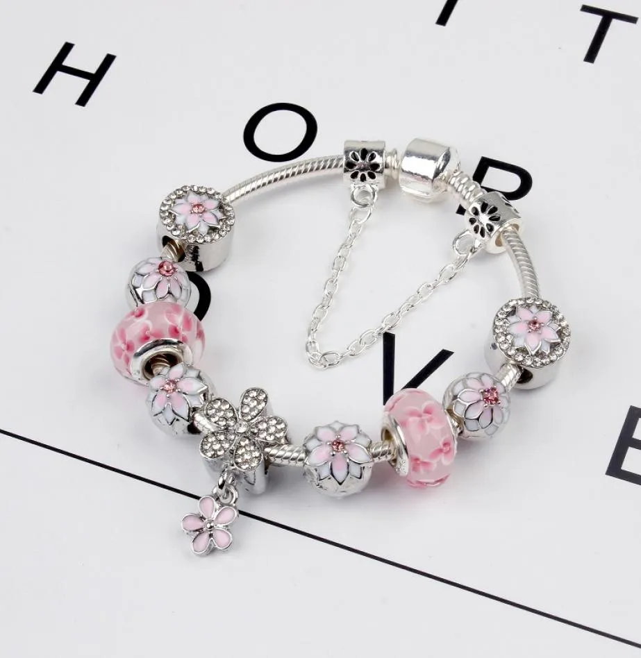 925 Silver Silver Rose Murano Glass Breads Charry Cherry Blossom Bracelet Chain Fit P Bracelet européen Bijoux Making Bangle Bangle Daisy Pendant Femmes 5500063