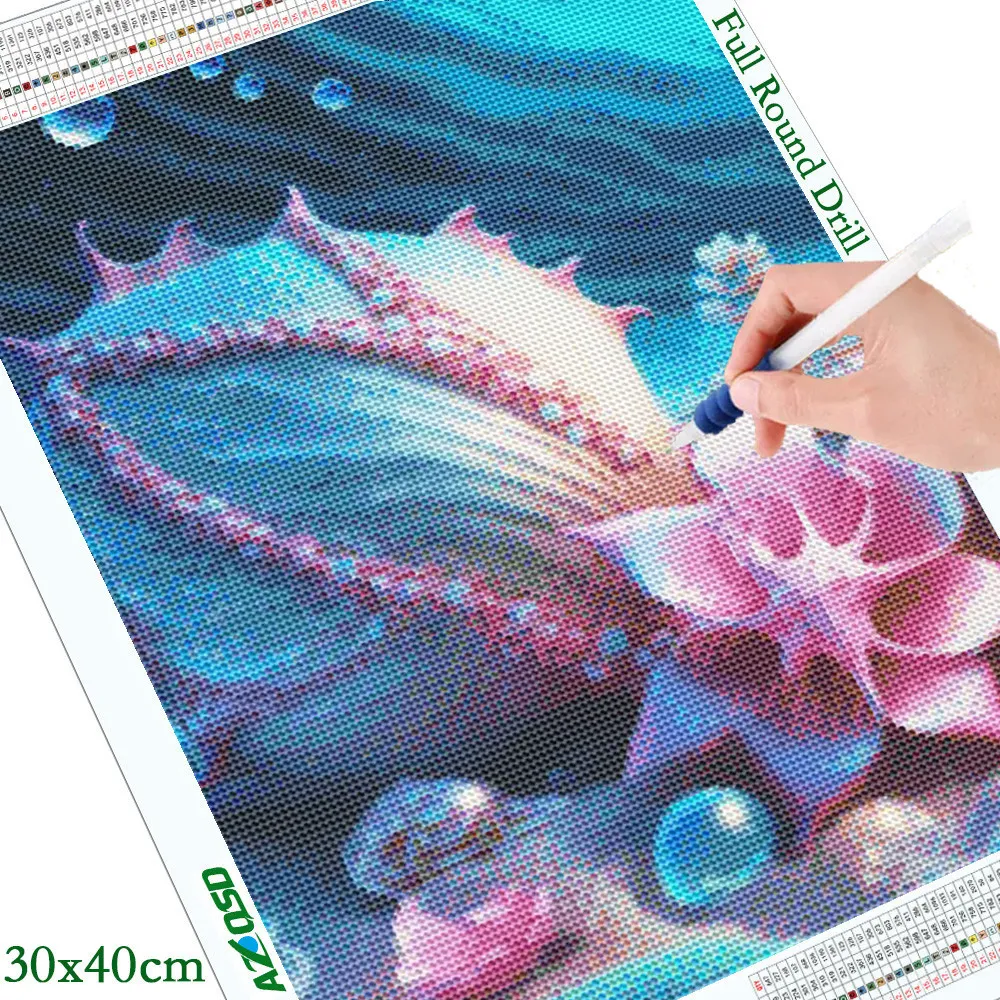 Azqsd Diamond Emlecdery Emelcidere Seaside Landscape Mosaic Misaic Rawing Painting 5D Shells Starfish Cross Stitch Home Decor