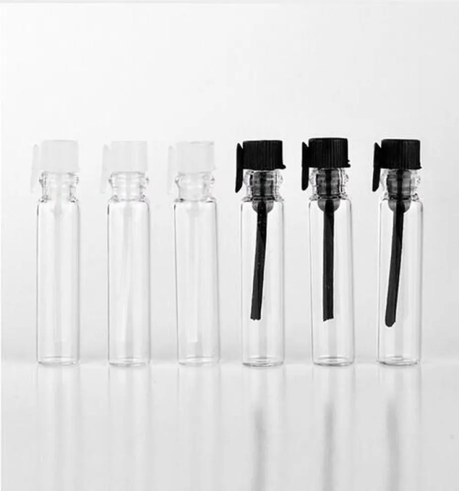 DHL 1ml Mini Glass Perfume Bottle Small Glass Parfume Échantillon de flacons de flacons d'essai avec des bouteilles noires claires 1000pcs9251900