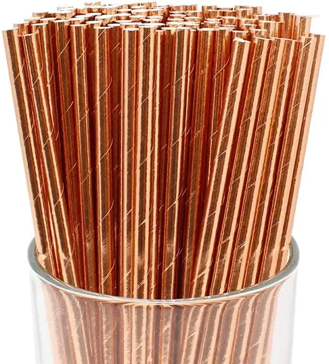 Drinking Straws 100pcs Solid Paper Rose Gold Foil Biodegradable Disposable Party For Birthday