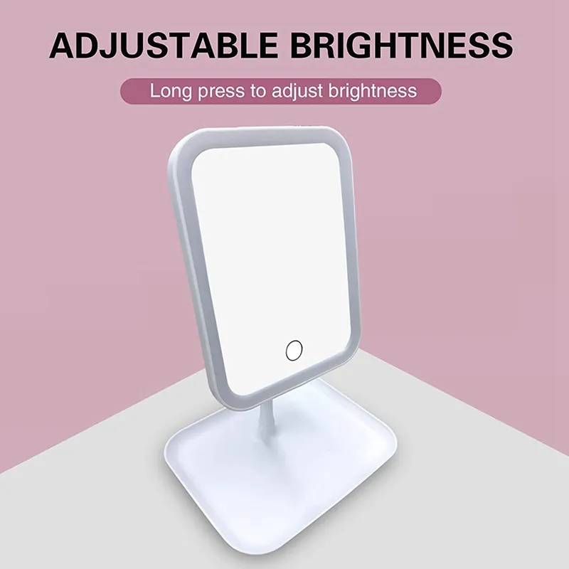 Tragbares Reisen 3-Farben-Touch Verstellbarer Kosmetikspiegel mit LED-Licht, USB wiederaufladbar, 90 Grad freie Rotation