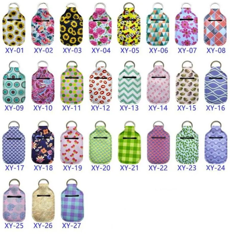 159 Styles Hand Sanitizer Bottle Holder 30ml Travel Size Portable Neoprene Cover with Keychain printing hand soap bottle bag4647921