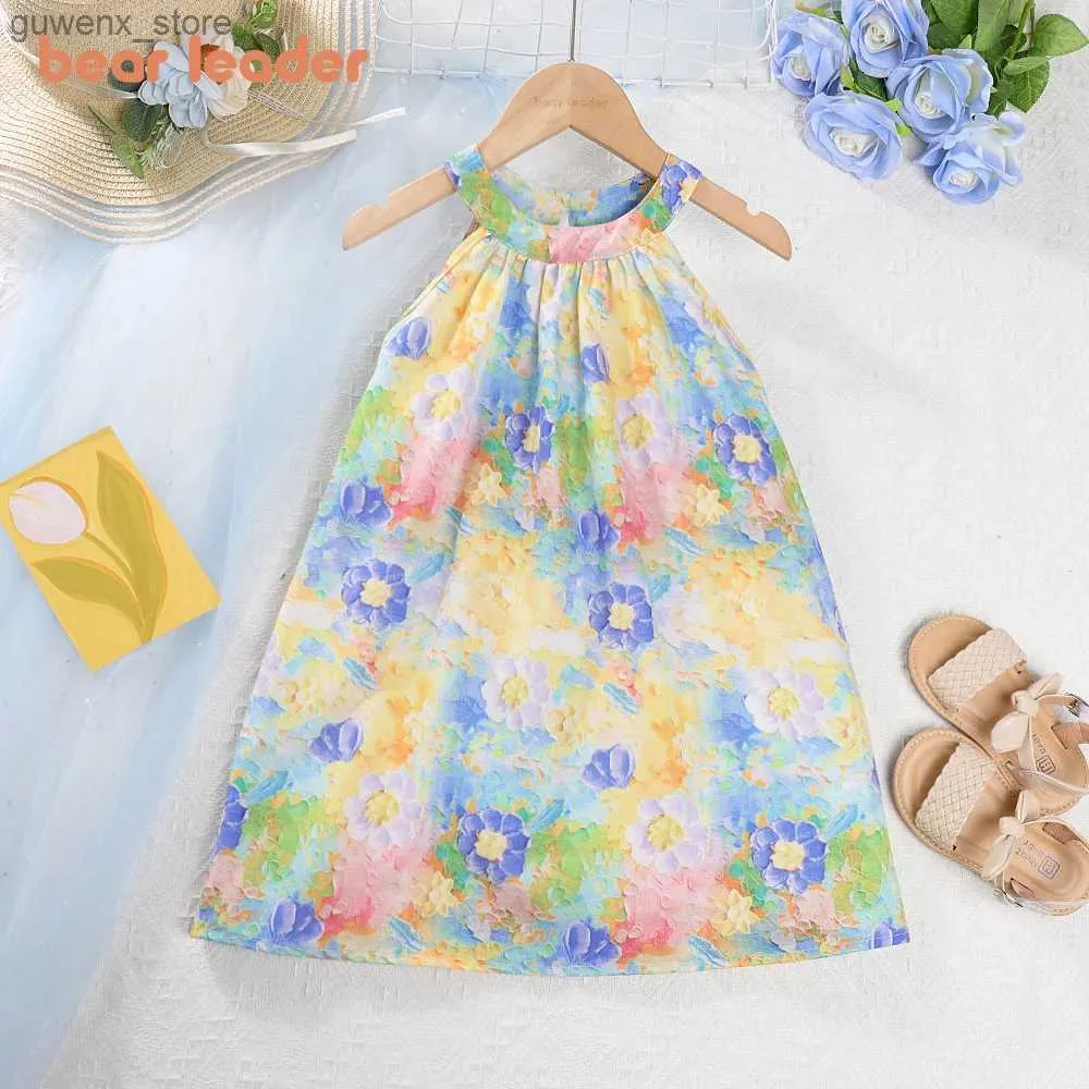 Girl's Dresses Bear Leader 2023 Girls Dress Summer New Childrens Fashion Oil Painting Dress Girls Baby Flower Print Sleeveless Tank Top Dress Y240412