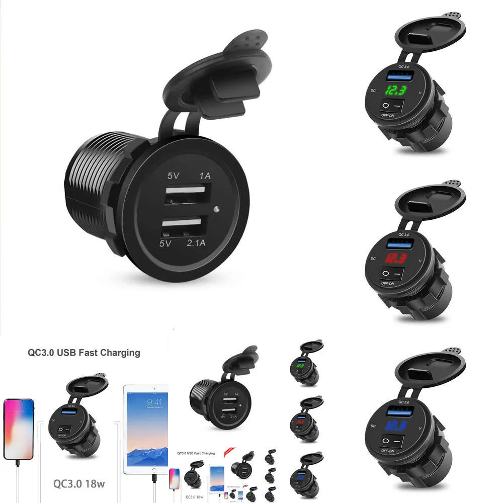 New 2024 2024 Other Auto Parts KEBIDU 18W Phone QC 3.0 Car Charger Socket Digital Display Voltmeter DC 12V-24V USB Charge Socket On-Off Switch For Motorcycle
