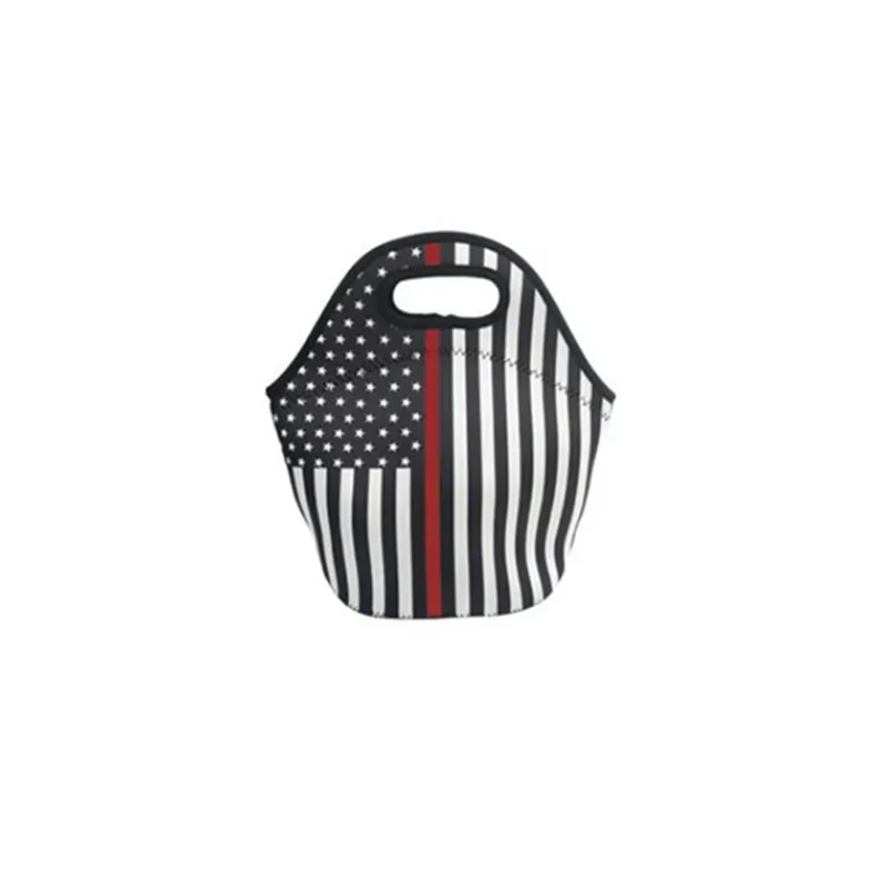 American Flag Neoprene Lunch Bag Leopard Print Outdoor Student Insulation Portable Lunch Storage Bags Waterproof