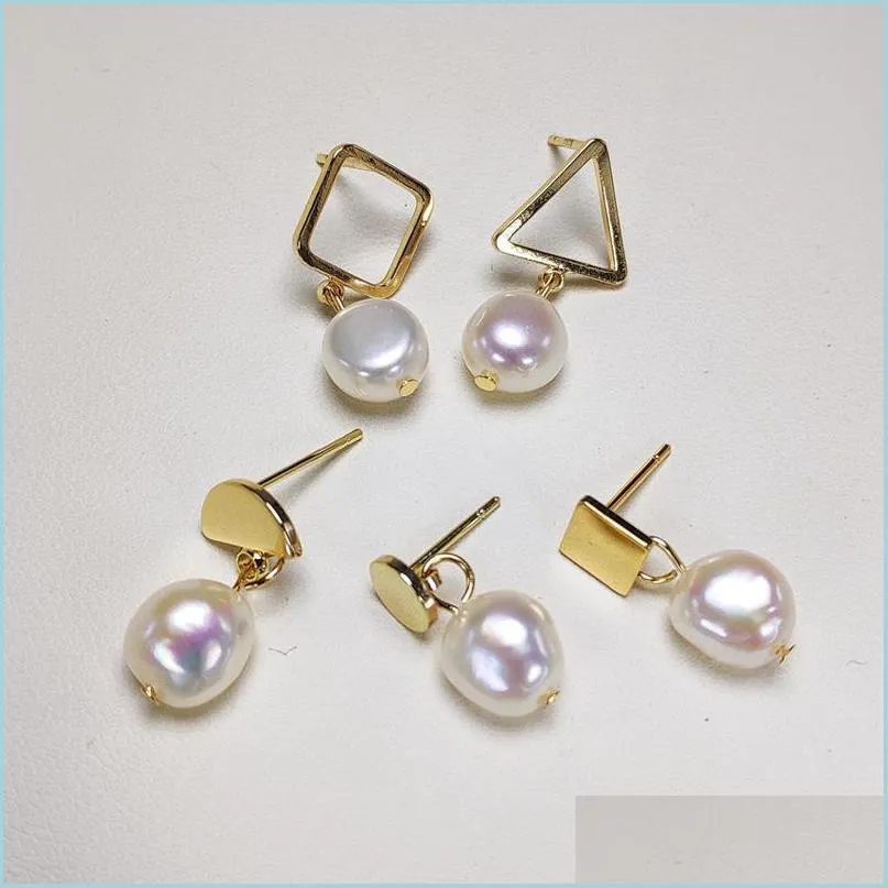 Stud Orecchini di perle barocchi d'acqua dolce 14K Fili d'oro da 8-9 mm per le donne geometriche Fai da te Regalo per matrimoni Delivery Gioieri Dhsfa Dhsfa