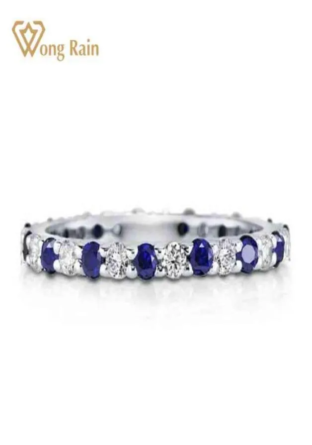 Wong Rain 925 Sterling Silver Sapphire Ruby Emerald skapade Moissanite Gemstone Wedding Engagement Romantic Rings Fine Jewelry9713419