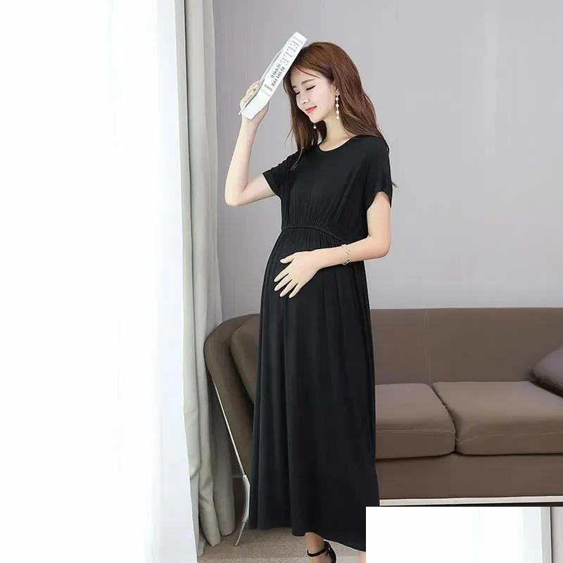 Abiti di maternità Modal FL Maxi Long Dress Summer Fashion Slim Wass per donne Abbigliamento in gravidanza Delivery Delivery Otbhz