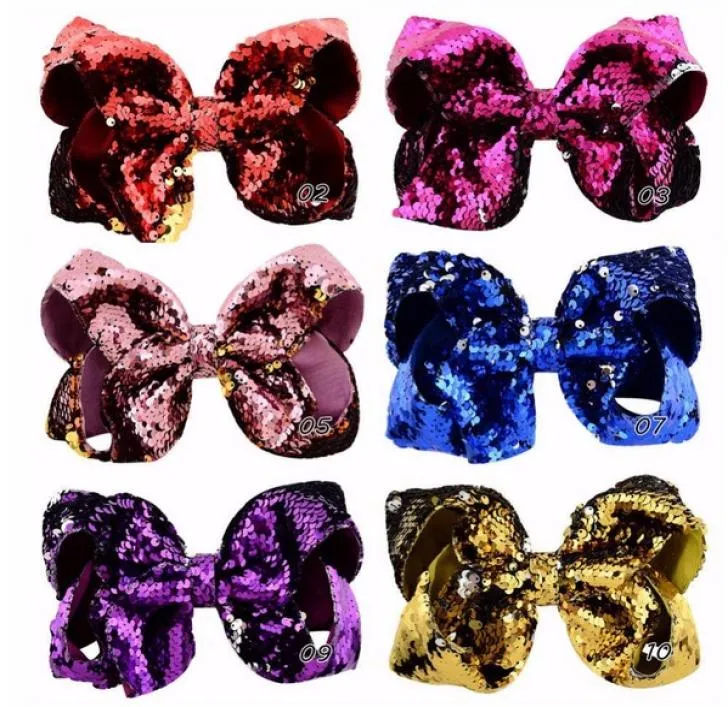 Duże Bowknot Jojo Bows Girls Hair Spin Girls Barrettes Rainbow Paillette Design Girl Hair Clips and Ropes Bowknot 8 -calowe włosy AC6327271