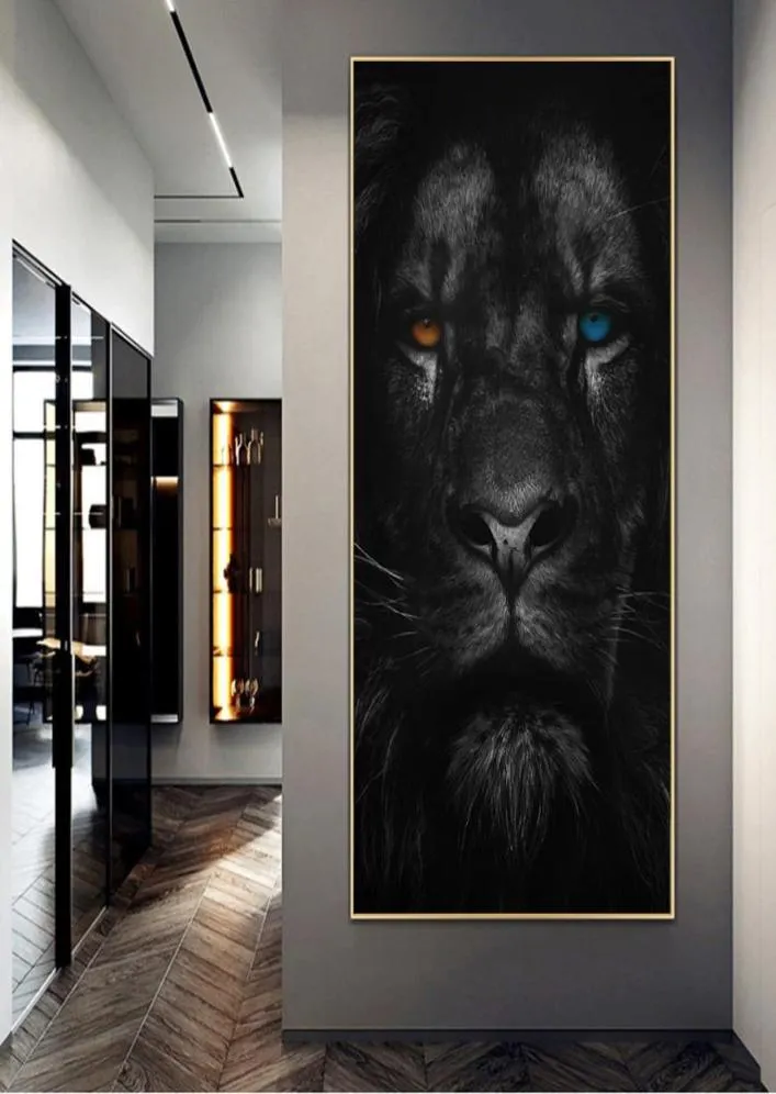 Ferocious Lion com Posters e impressões laranja e azul Pinturas de lona Printuras de arte de parede para sala de estar decoração de casa CUA6752527