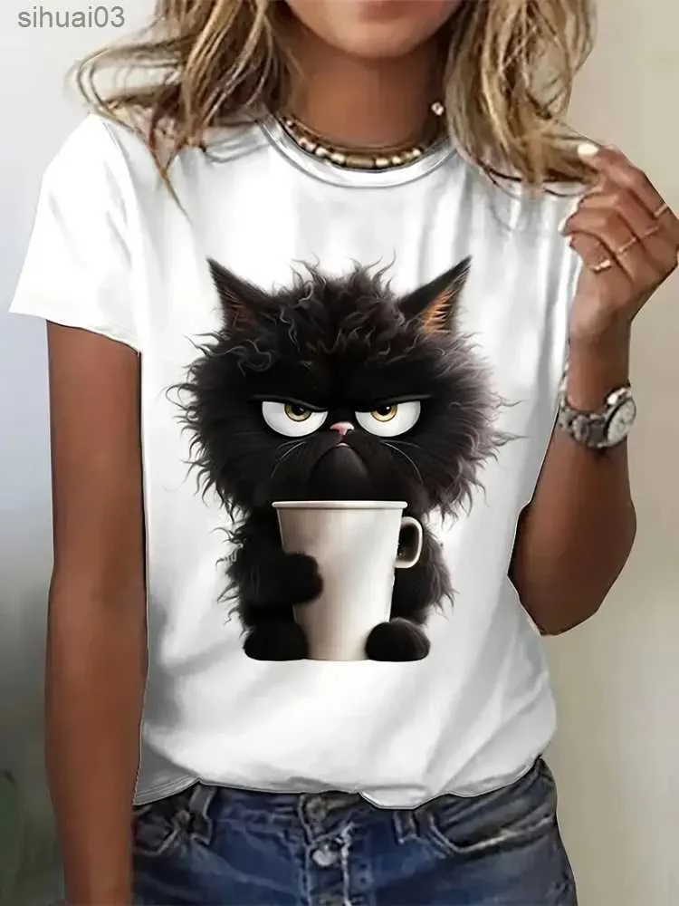 T-shirt pour femmes plus taille de chat T-shirt Casual Crew Neck Nou à manches courtes T-shirt Femmes Plus sizecothingl2403