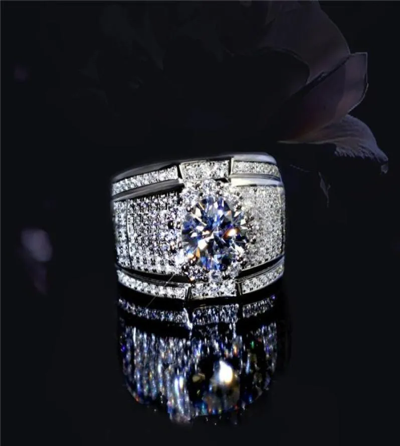 Stunning Handmade Band Rings Fashion Jewelry 925 Sterling Silver Popular Round Cut White Topaz CZ Diamond Full Gemstones Men Weddi1908544