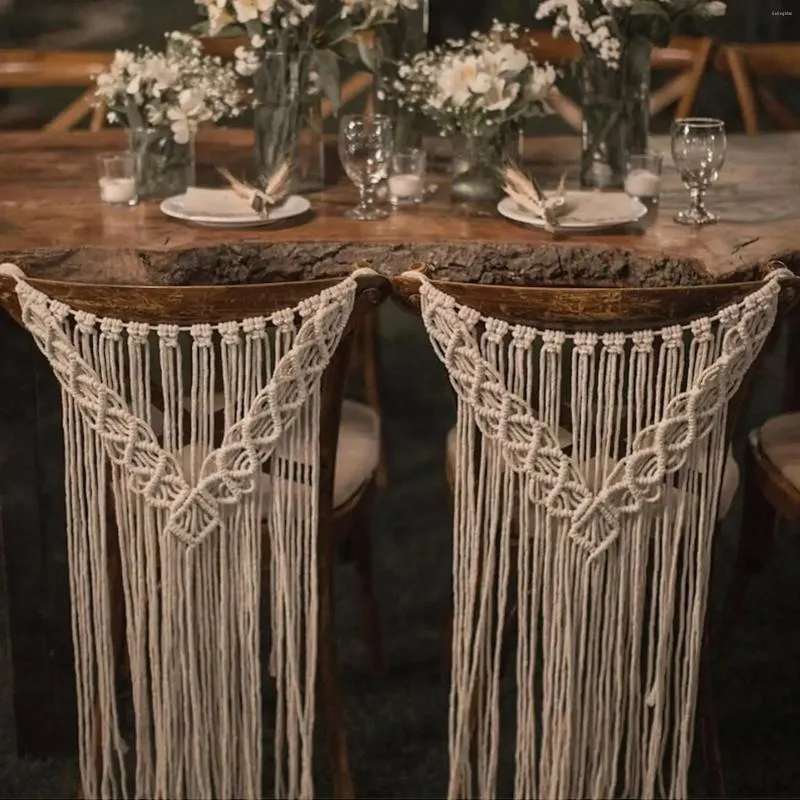 Tapisseries arrive 1 paire chaise de mariage macrame arrière décor de tapisserie pour mr mrs pelouse tissée à la main en plein air