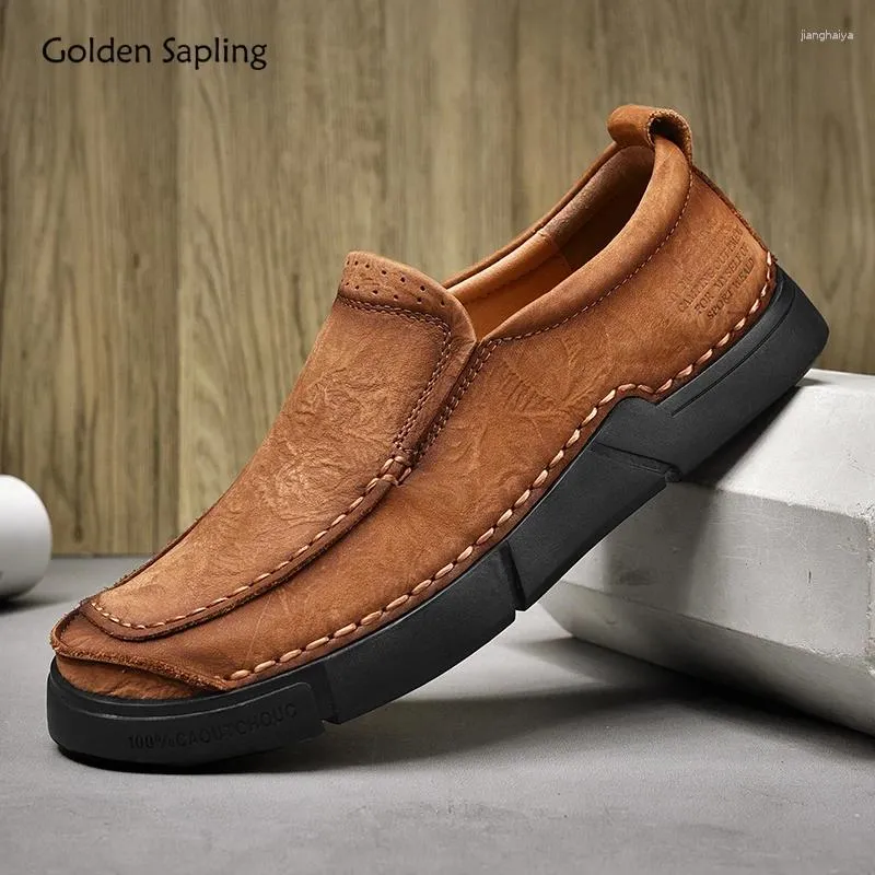 Sıradan Ayakkabılar Altın Fidan Klasikler Loafers Man Geri Deri Deri Erkekler Boş Zaman Daireleri Açık Mekan Treking Ayakkabı Retro Moccasins