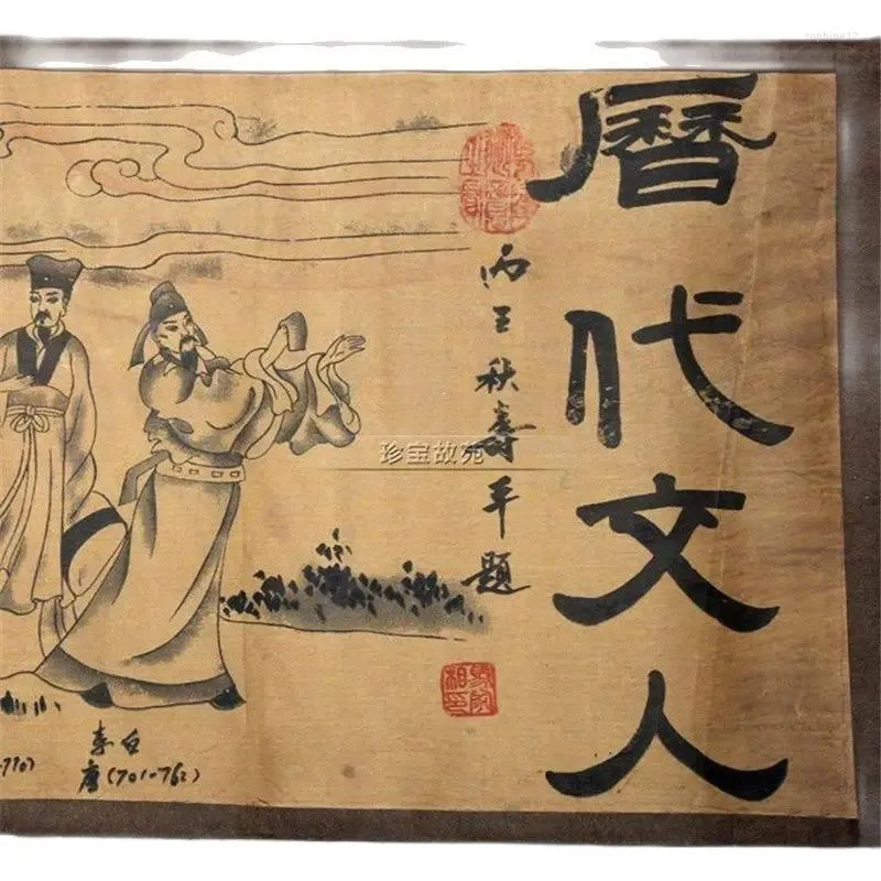 Decorative Figurines Chinese Old Picture Paper "Figure Painting " Long Scroll Drawing Lidaiwenren