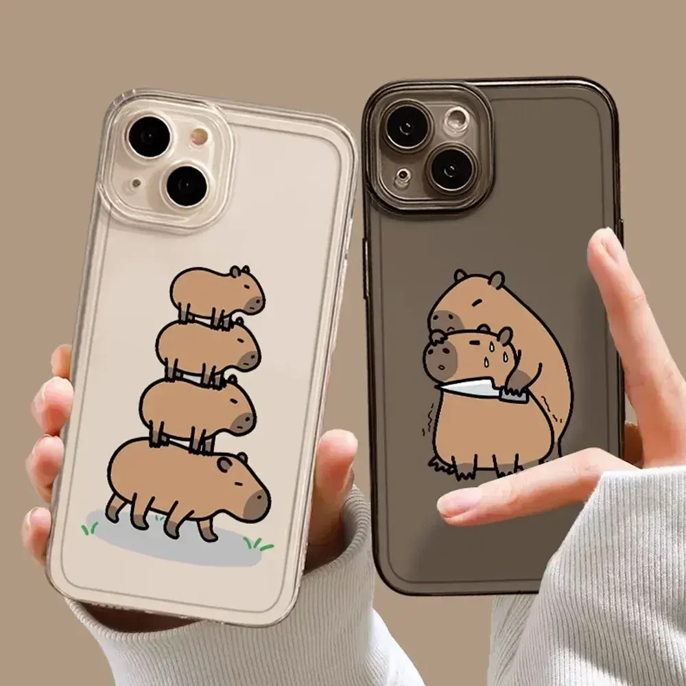 Söt Capybara telefonfodral för iPhone 15 14 13 12 11 Pro Max Mini X Xs Max XR 7 8 Plus Fundas roliga djur transparenta mjuka omslag