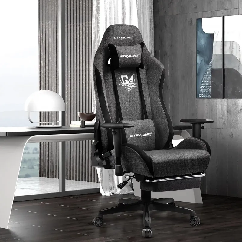 GTracing gaming stoel stofhoogte verstelbare voetsteun liggende bureaustoelstoel, darkgray