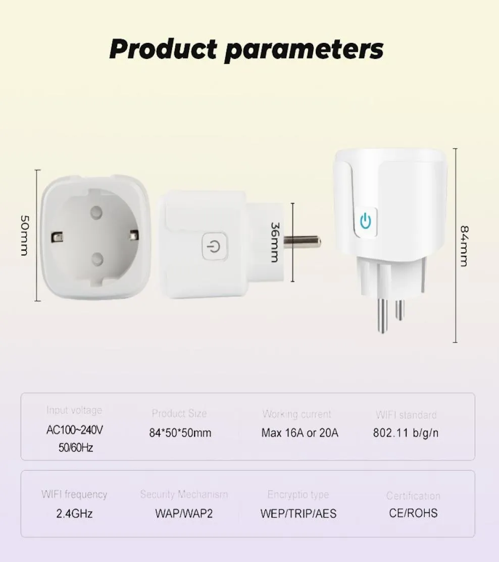 Power Energy Monitor 16a AB UK 10A ABD WiFi Akıllı Fiş Soket Adaptörü Akıllı Yaşam Uygulaması Ses Kontrolü Alexa Google Home7755666 ile Çalışır