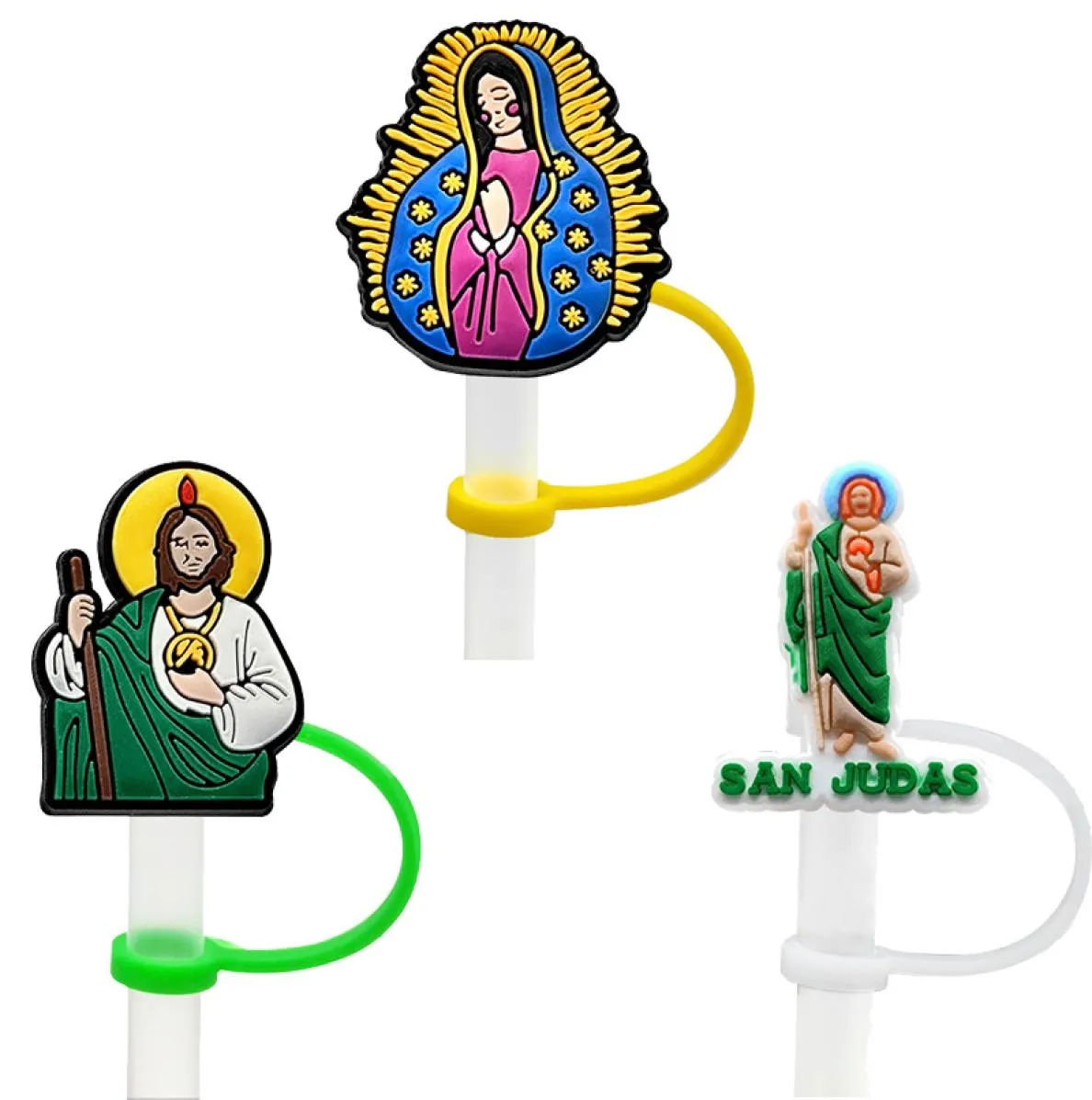 Anpassad religion Soft Silicone Straw Toppers Tillbehör Täcker Charms Återanvändbart Splash Proof Drinking Dust Plug Dekorativ 8mm Straw3904623