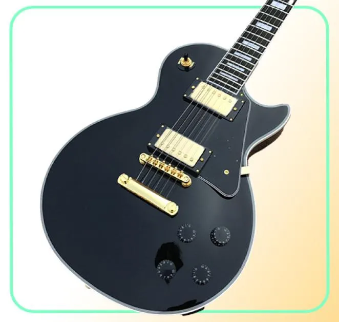 Custom Shop Black Beauty Gloss Black Chibson E -Gitarre Ebony Fingerplatten Bund Bindung Gold Hardware in Stock Ship Out Q9614914